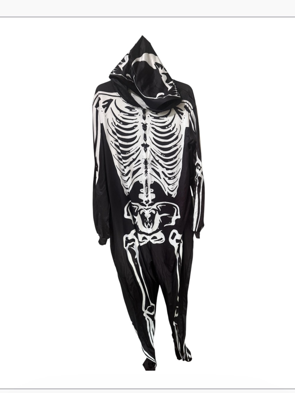 Men's Halloween Skeleton One-Piece Hooded Costume jumpsuit size various
